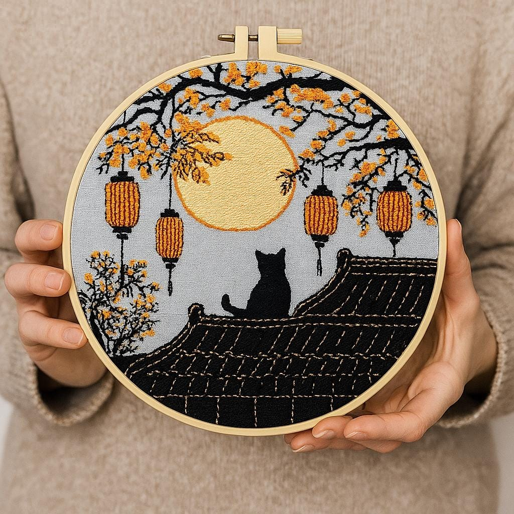 DIY Moonlit Cat Hand Embroidery Kit