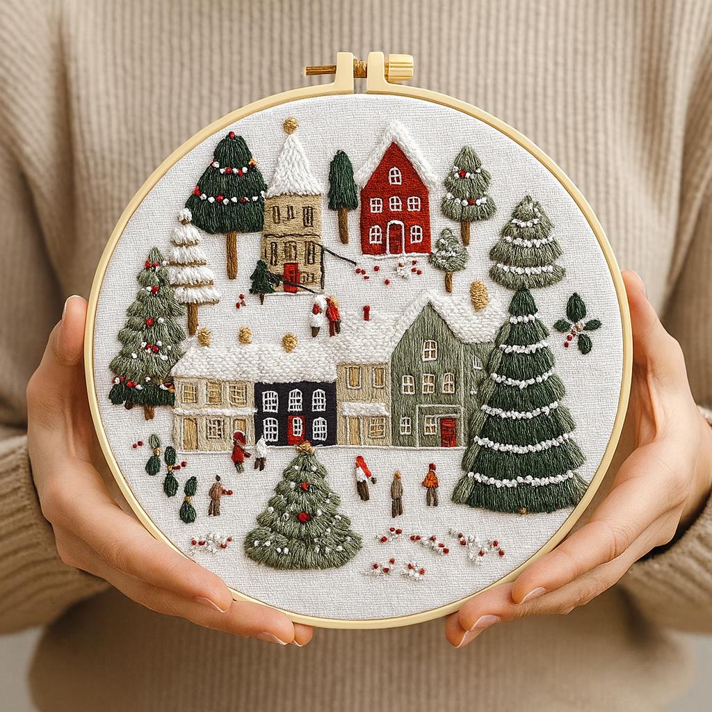 DIY Christmas Village Hand Embroidery Kit