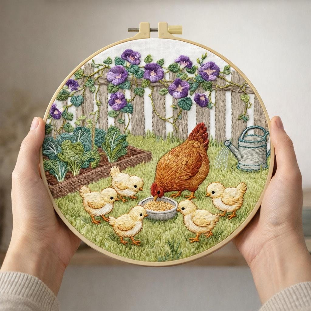 DIY Hen and Chicks Hand Embroidery Kit