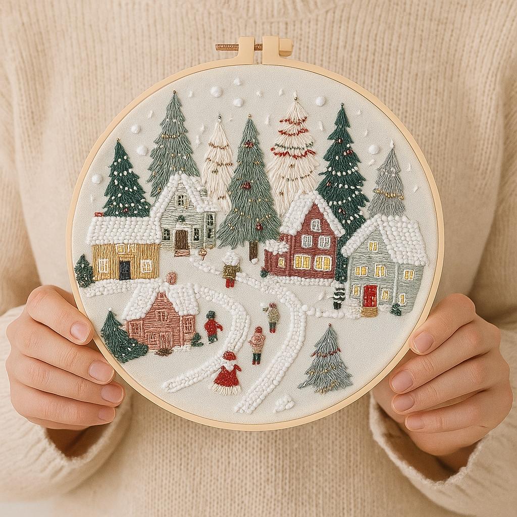 DIY Snowy Christmas Village Hand Embroidery Kit