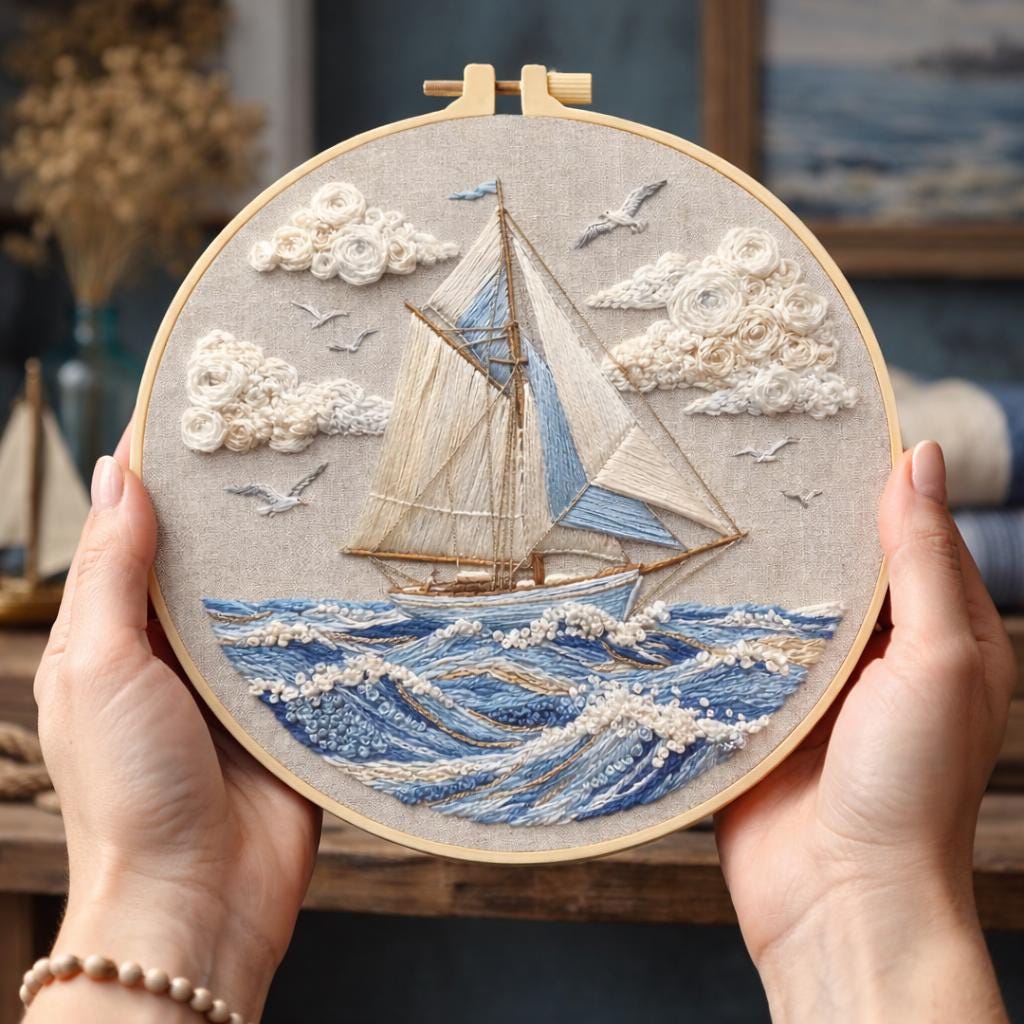DIY Sailboat Hand Embroidery Kit