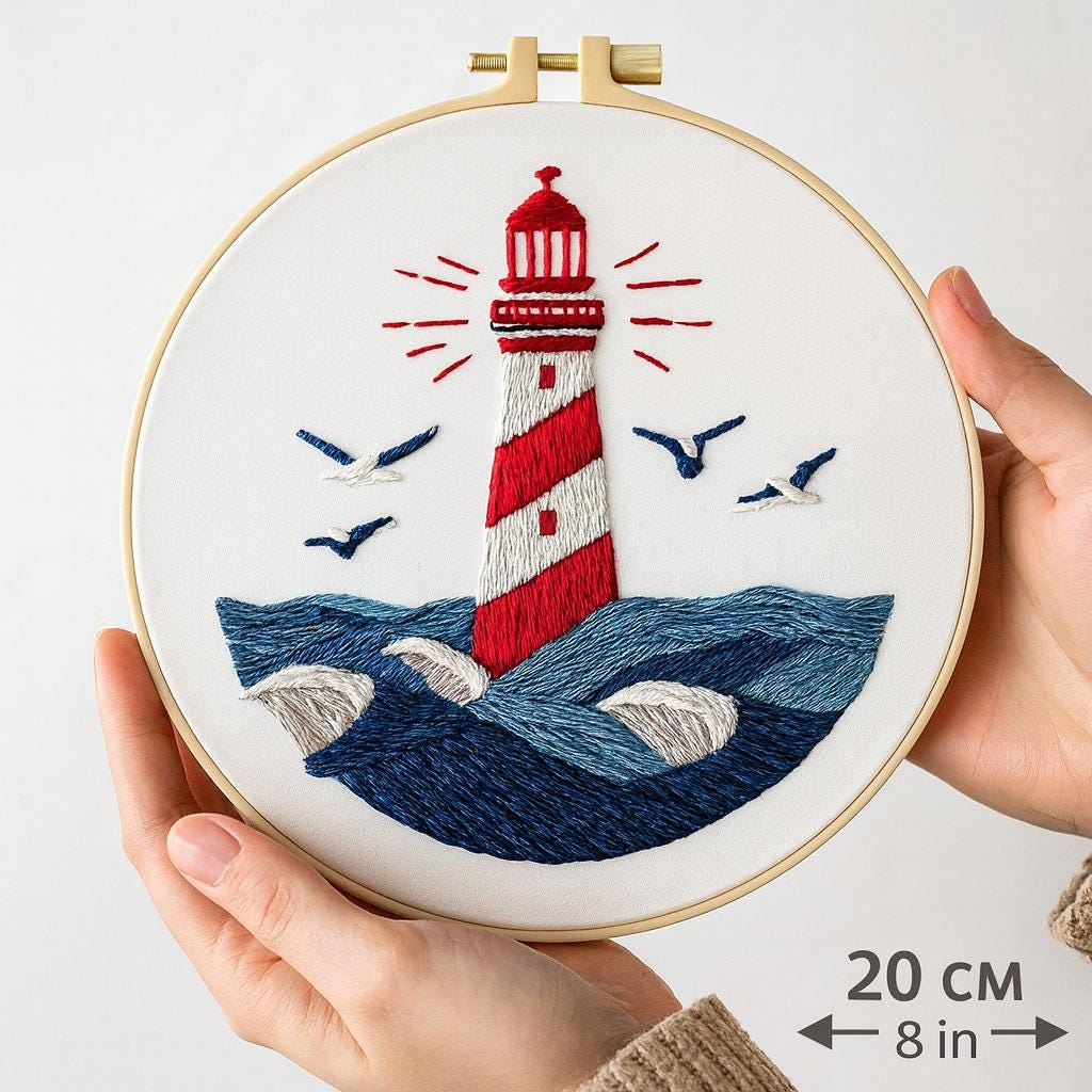 DIY Red Stripe Lighthouse Hand Embroidery Kit