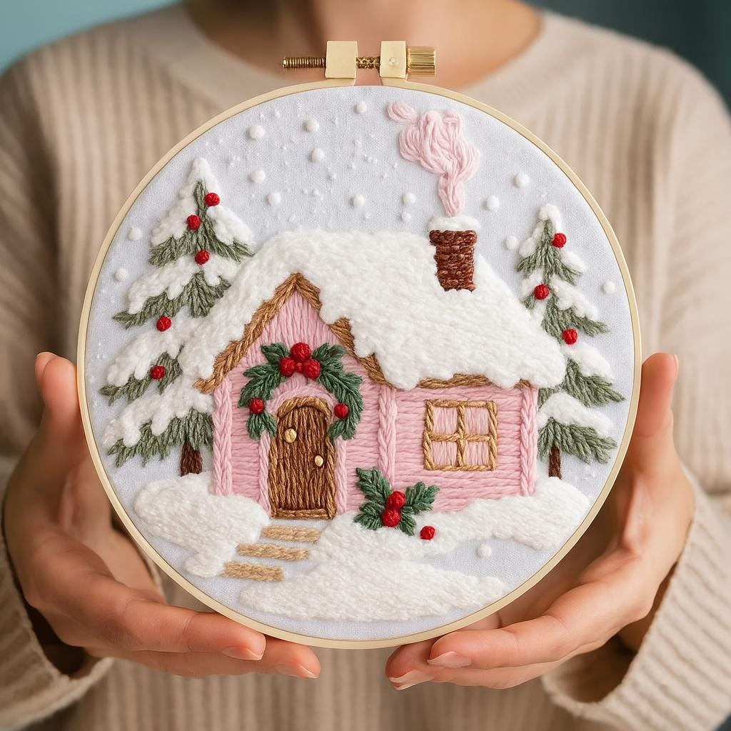 DIY Winter Cottage Hand Embroidery Kit