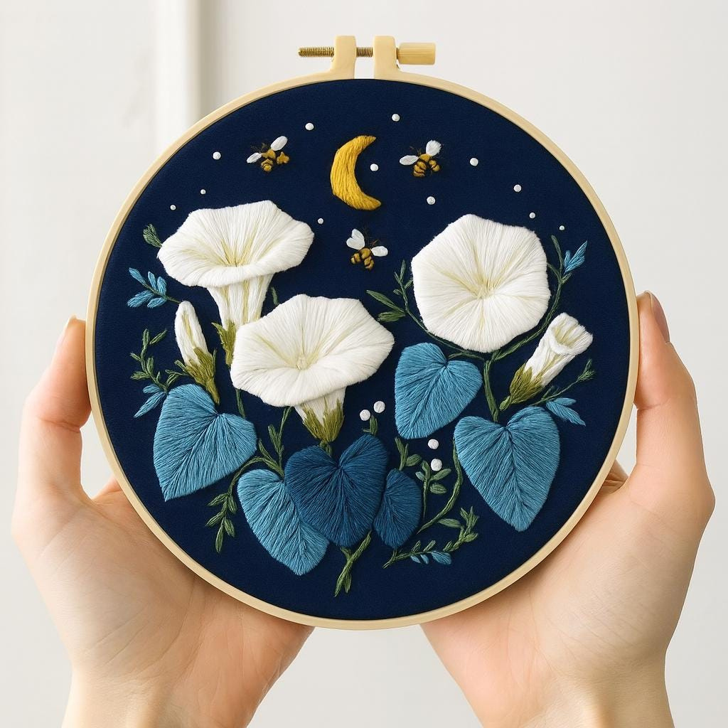 DIY Moonlit White Flower Hand Embroidery Kit